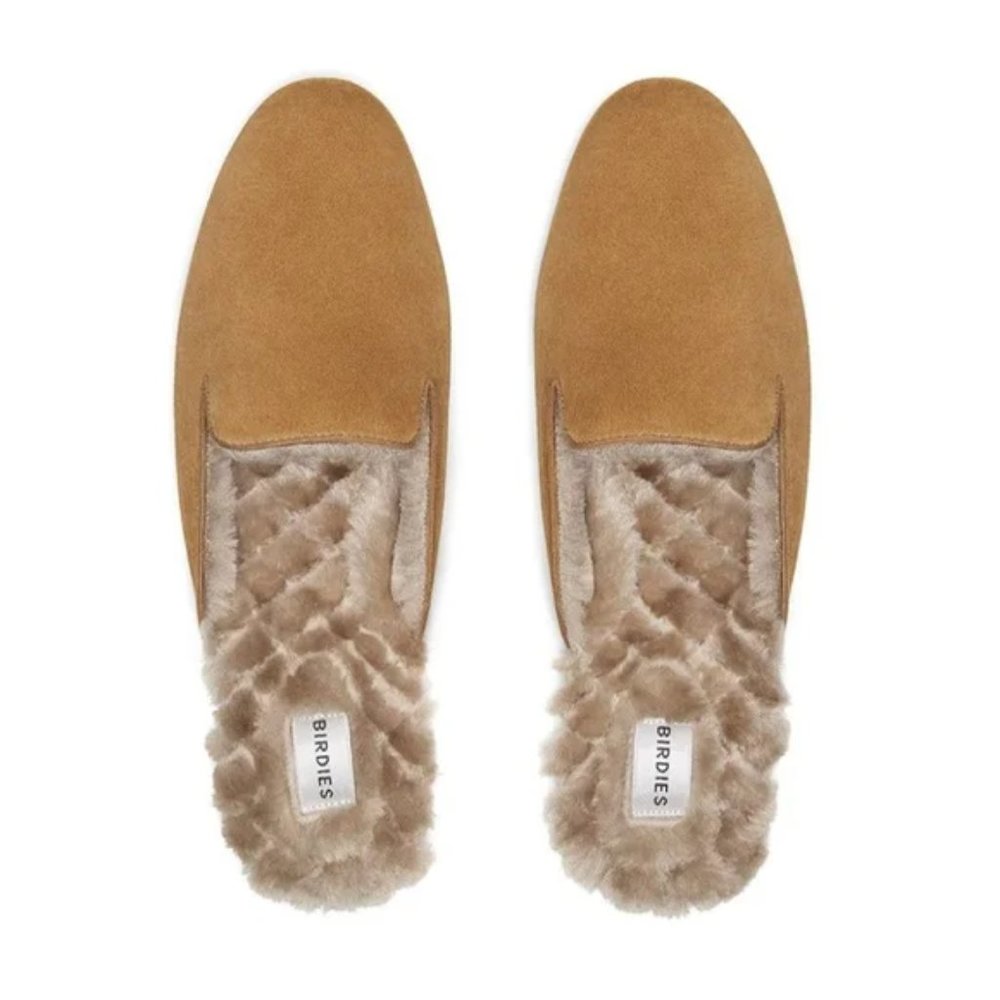 Birdies "The Phoebe" Tan Suede and Faux Fur Mule Slide Size 8